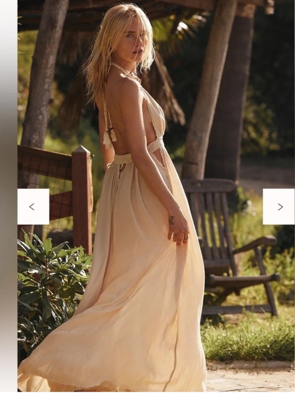 Free People Look Into The Sun Maxi Dress Free-est boho hippie flowy tan cream M - Picture 5 of 16
